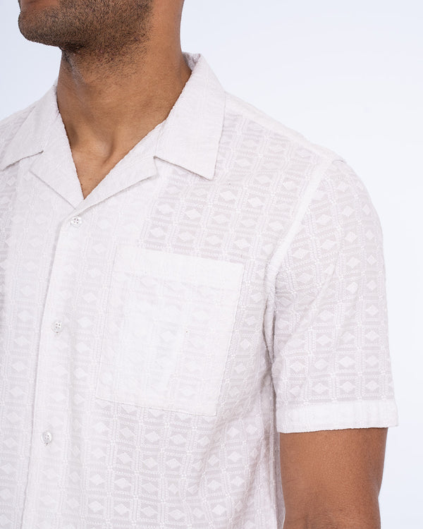 2t Blake Tall Short Sleeve Embroirdered Revere Shirt (white)