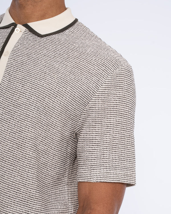 2t Tall Jacquard Tipped Polo Shirt (cream)