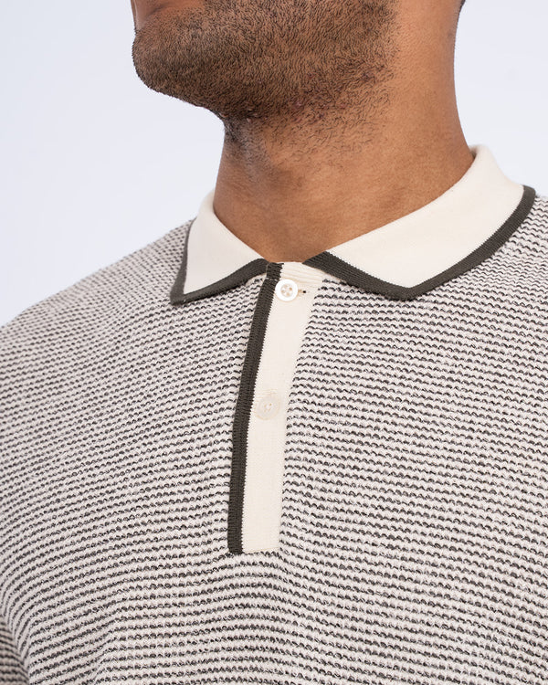 2t Tall Jacquard Tipped Polo Shirt (cream)