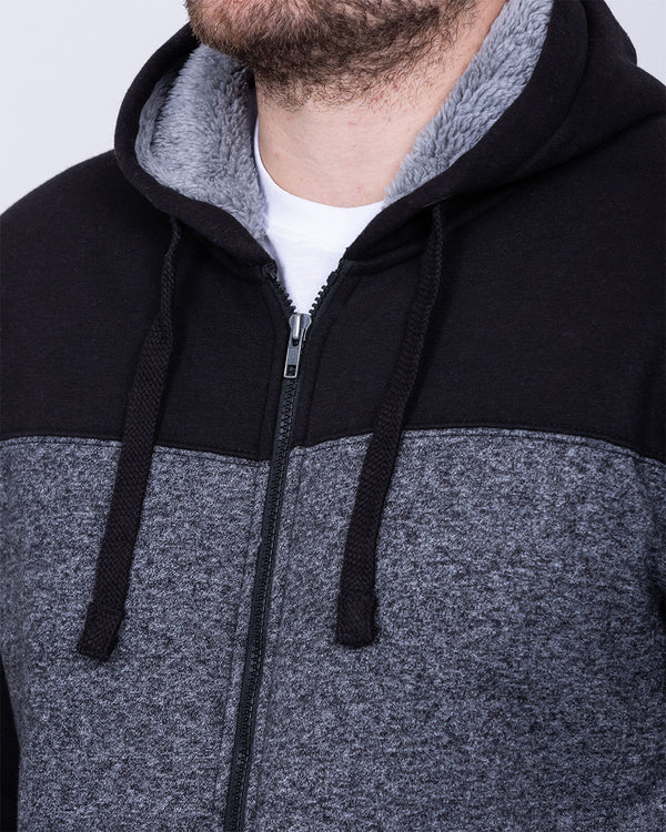 2t Zip Up Tall Panel Sherpa Hoodie (black/grey)