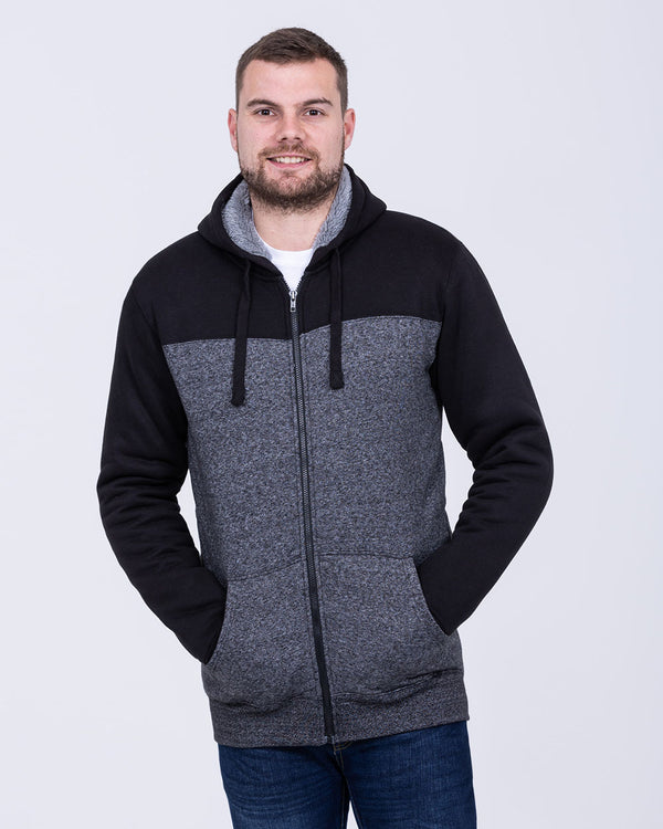 2t Zip Up Tall Panel Sherpa Hoodie (black/grey)