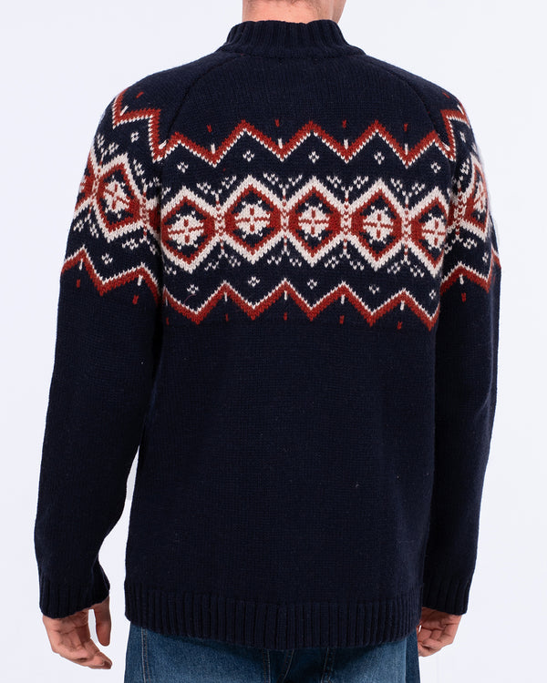 Hoher Pullover aus Lammwollmischung mit Fairisle-Muster und Viertelreißverschluss (marineblau) 2t