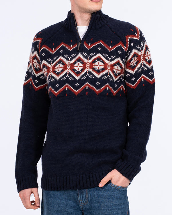 Hoher Pullover aus Lammwollmischung mit Fairisle-Muster und Viertelreißverschluss (marineblau) 2t
