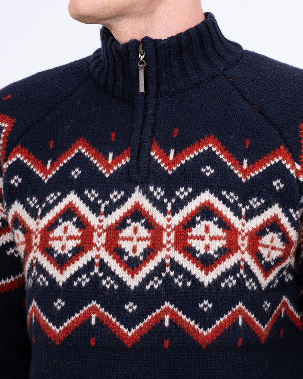 2t Tall Lambswool Blend Fairisle Quarter Zip Jumper (navy)