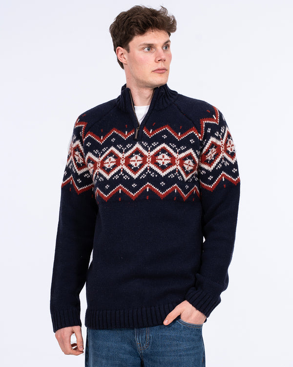 2t Tall Lambswool Blend Fairisle Quarter Zip Jumper (navy)