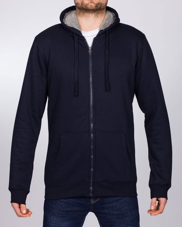 2t Reißverschluss Hoher Sherpa-Hoodie (Marineblau)