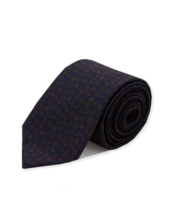 Double Two Extra Long Floral Tie (navy/brown)