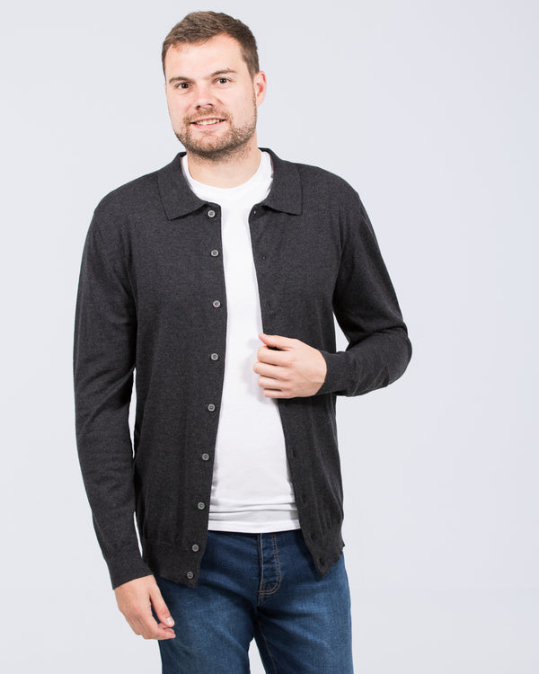 2t Adrian Tall Merino Blend Collar Cardigan (charcoal)