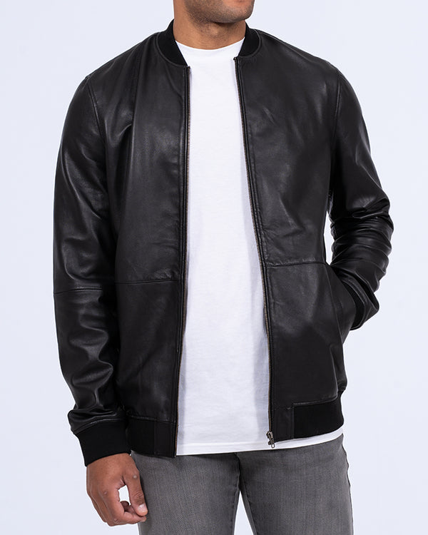Harry Brown Tall Leather Bomber Jacket (black)