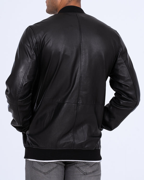 Harry Brown Tall Leather Bomber Jacket (black)