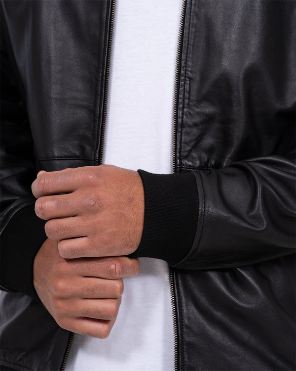 Harry Brown Tall Leather Bomber Jacket (black)