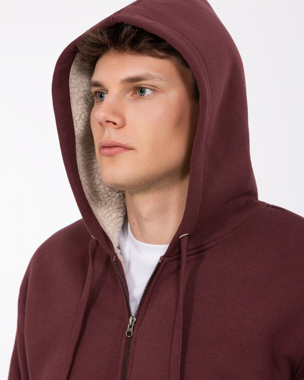 2t Andrew hoher Sherpa-Kapuzenpullover (burgunderrot)