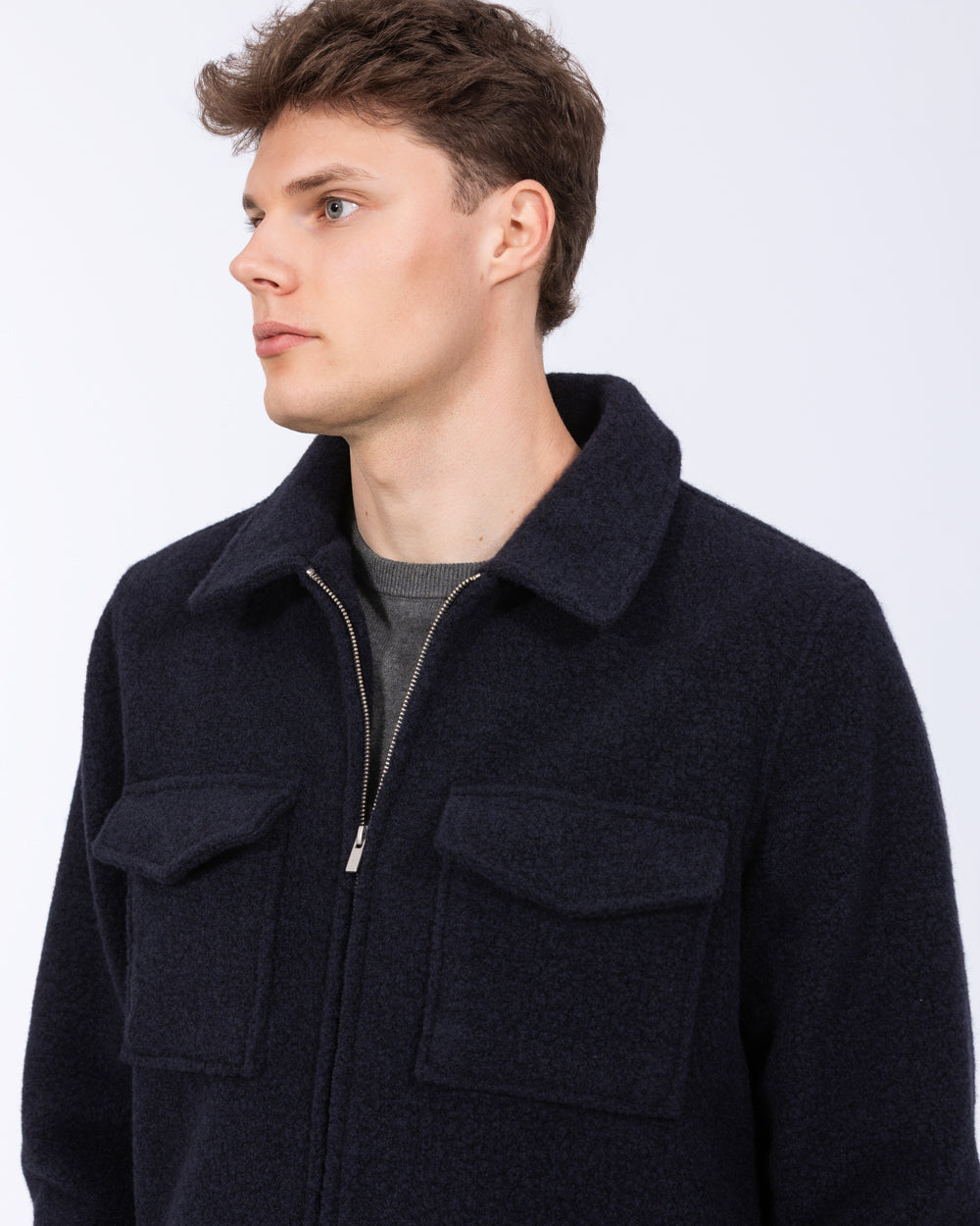 2t Cranford Tall Mens Extra Long Boucle Jacket (navy) | Tall Mens