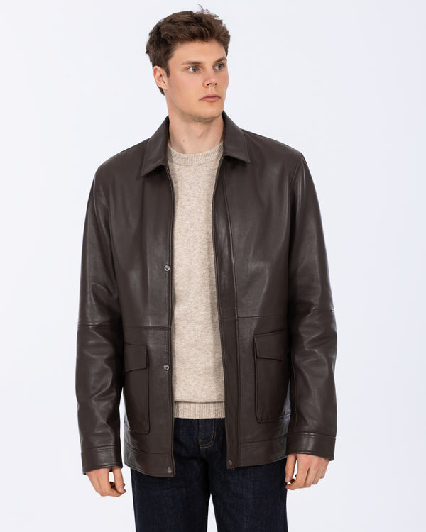 Harry Brown Tall Leather Harrington Jacket (chocolate)