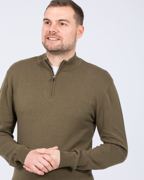2t Niall Cotton Quarter Zip Tall Jumper (khaki)