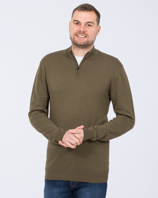 2t Niall Cotton Quarter Zip Tall Jumper (khaki)