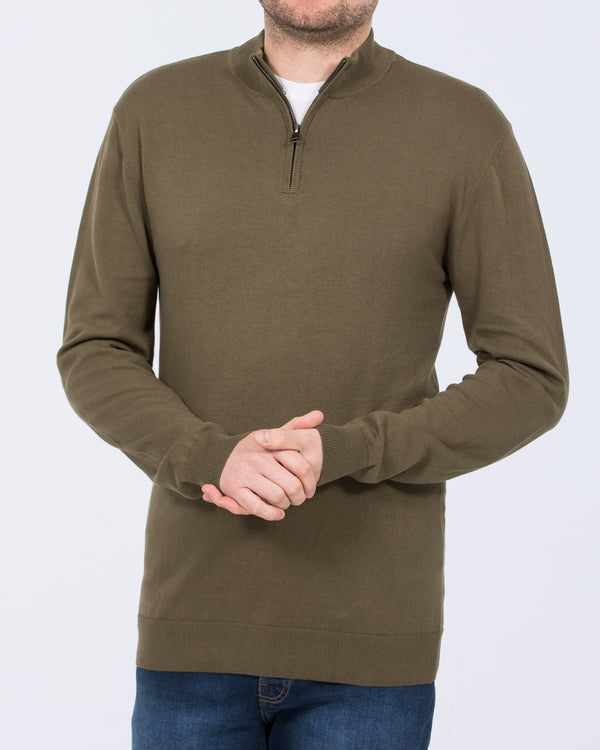 2t Niall Cotton Quarter Zip Tall Jumper (khaki)
