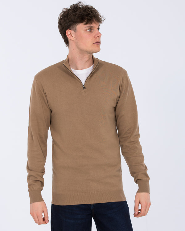2t Niall Cotton Quarter Zip Tall Jumper (oatmeal)
