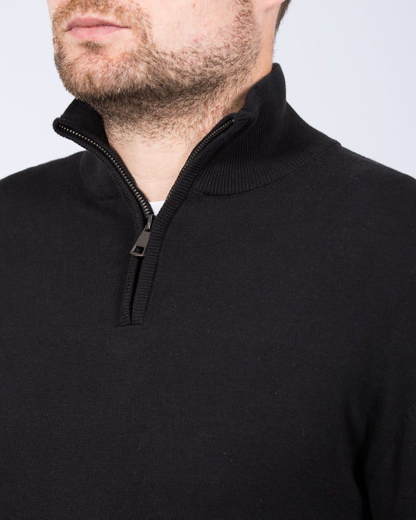 2t Niall Cotton Quarter Zip Tall Jumper (black)