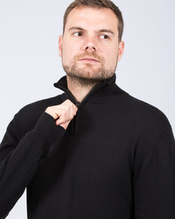 2t Niall Cotton Quarter Zip Tall Jumper (black)