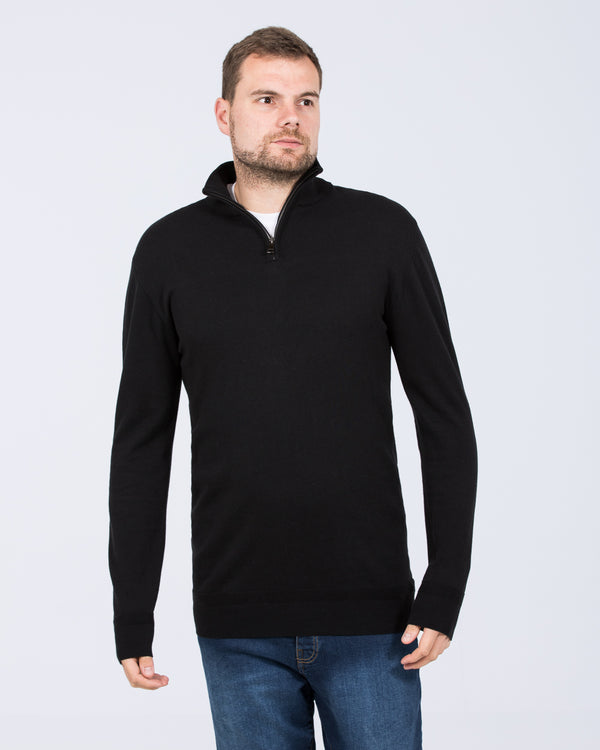 2t Niall Cotton Quarter Zip Tall Jumper (black)