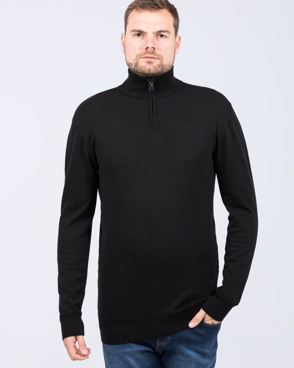 2t Niall Cotton Quarter Zip Tall Jumper (black)