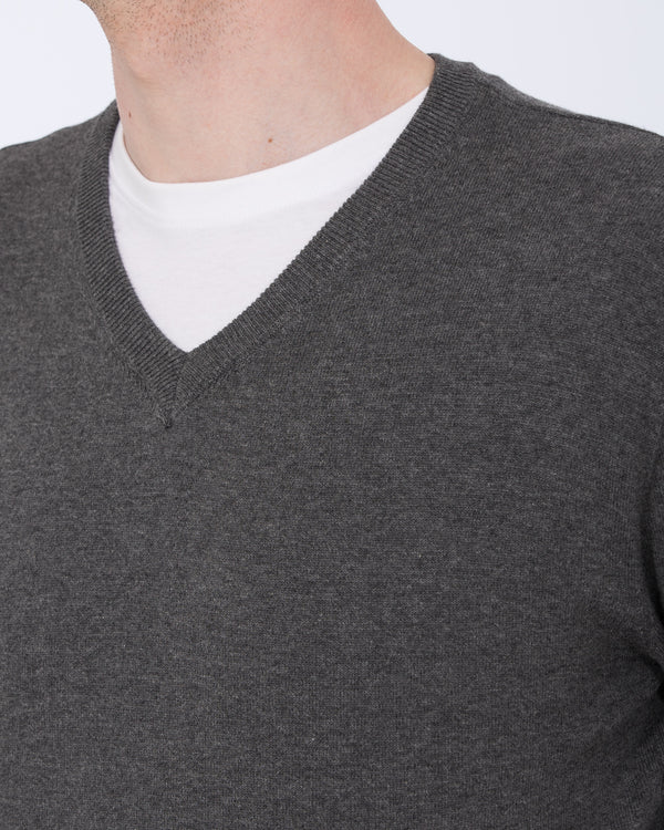 2t Victor Tall Cotton V-Neck Jumper (charcoal)