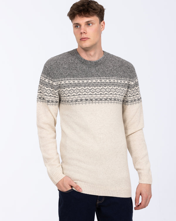 2t Tall Lambswool Fairisle Yoke Jumper (ecru/grey)