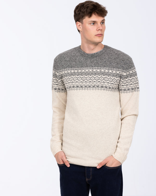2t Tall Lambswool Fairisle Yoke Jumper (ecru/grey)