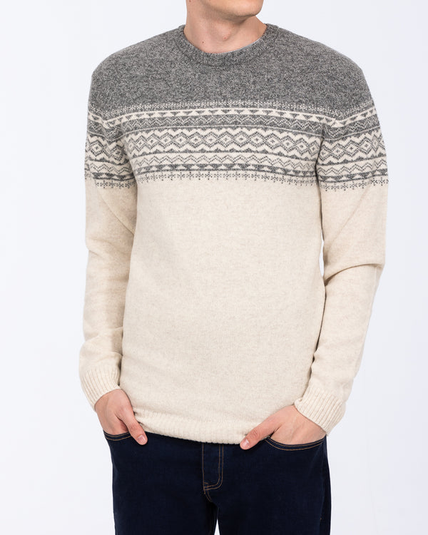 2t Tall Lambswool Fairisle Yoke Jumper (ecru/grey)