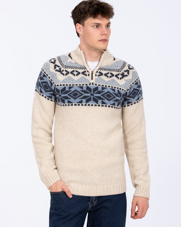 2t Tall Lambswool Quarter Zip Nordic Jumper (ecru)