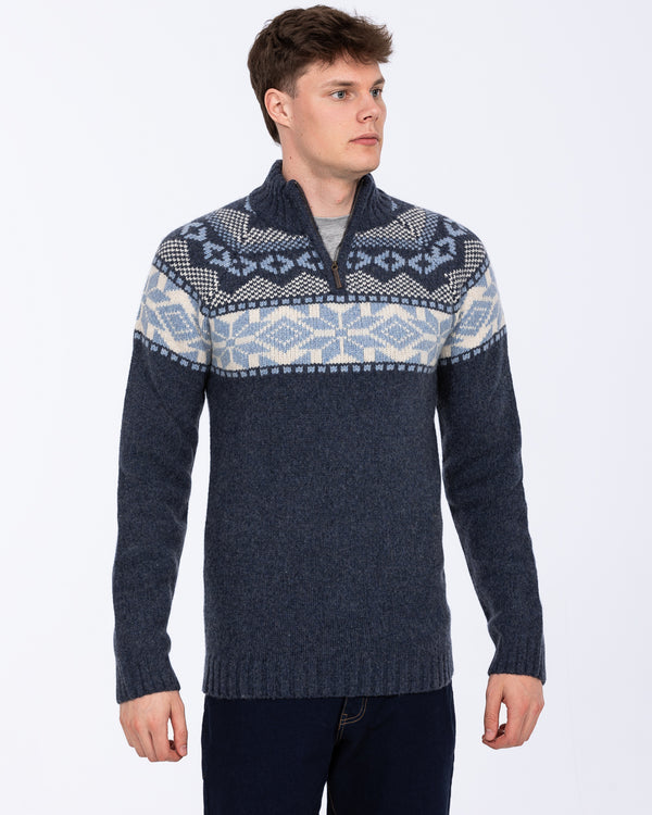 2t Tall Lambswool Quarter Zip Nordic Jumper (midnight)