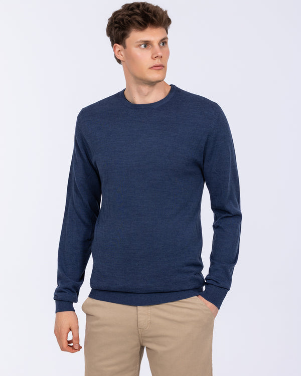 2t hoher Merino Blend Rundhals-Pullover (Indigo)