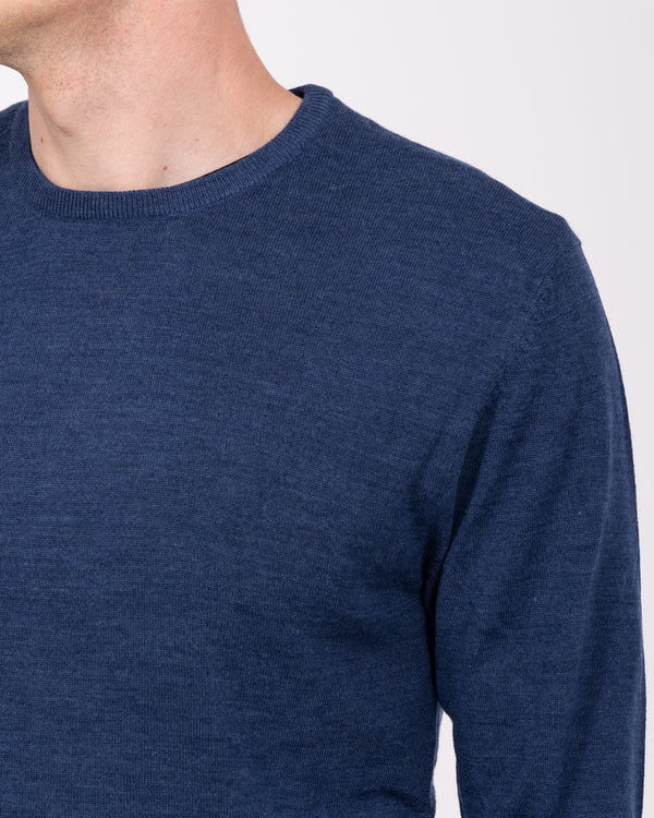 2t hoher Merino Blend Rundhals-Pullover (Indigo)