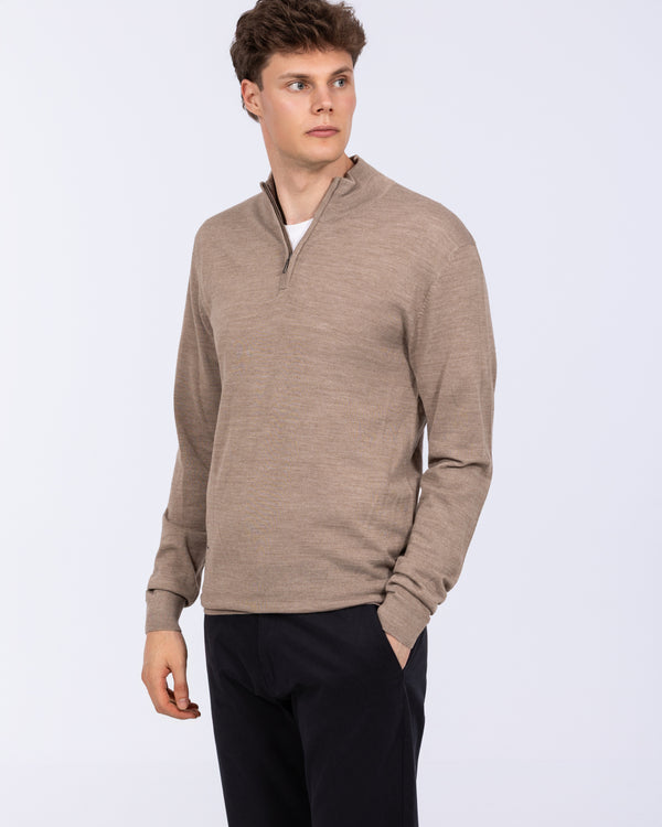2t Tall merino Blend-trui met kwartrits (taupe)
