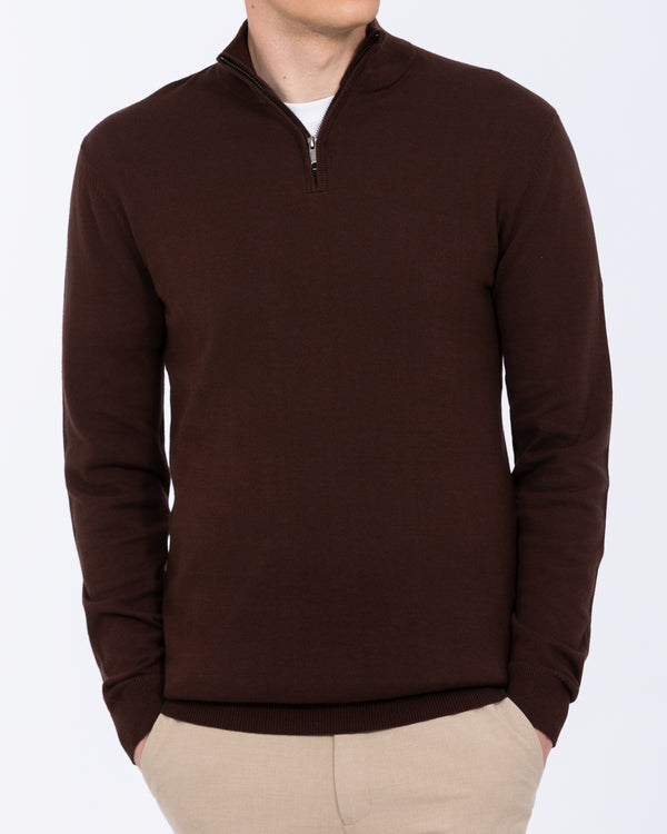 2t Niall Cotton Quarter Zip Tall Jumper (chocolate)