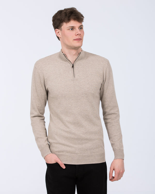2t Niall Cotton Quarter Zip Tall Jumper (cement)