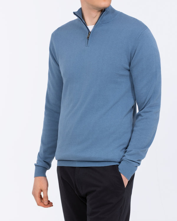 2t Niall Cotton Quarter Zip Tall Jumper (denim)