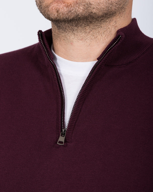 2t Niall Cotton Quarter Zip Tall Jumper (burgundy)