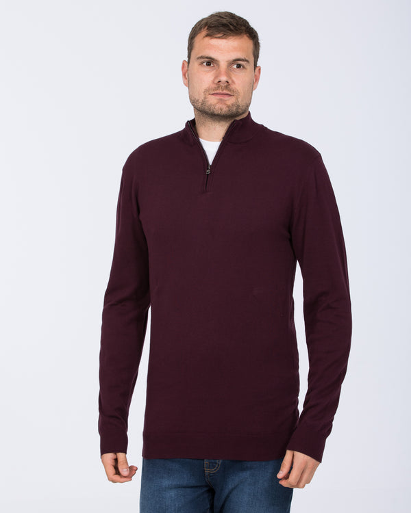 2t Niall Cotton Quarter Zip Tall Jumper (burgundy)