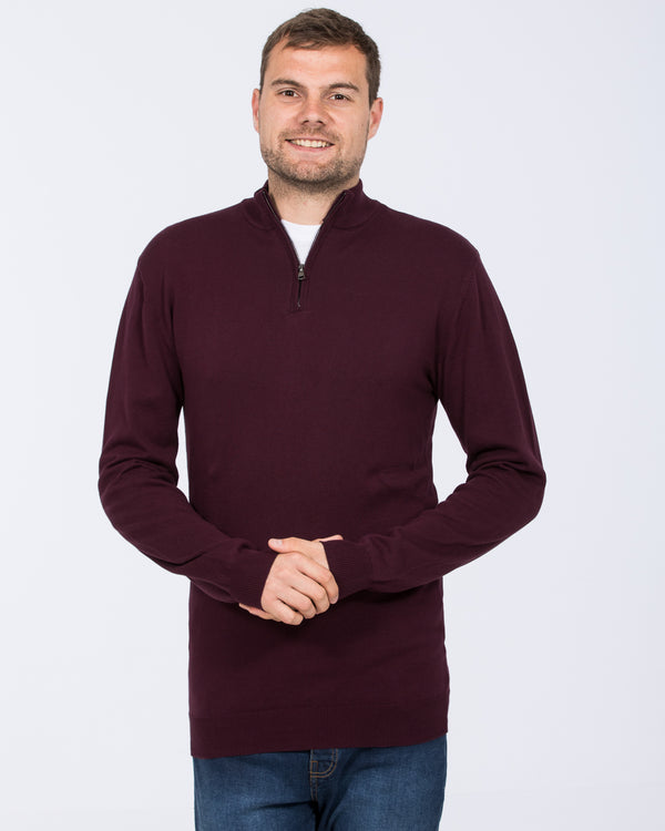 2t Niall Cotton Quarter Zip Tall Jumper (burgundy)