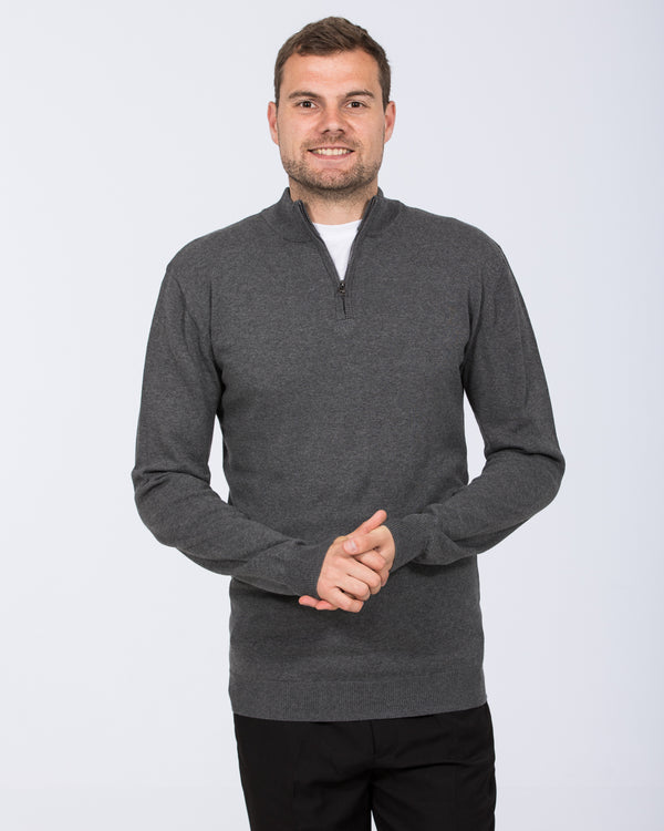 2t Niall Cotton Quarter Zip Tall Jumper (charcoal)