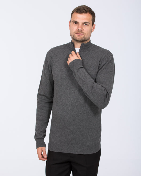 2t Niall Cotton Quarter Zip Tall Jumper (charcoal)