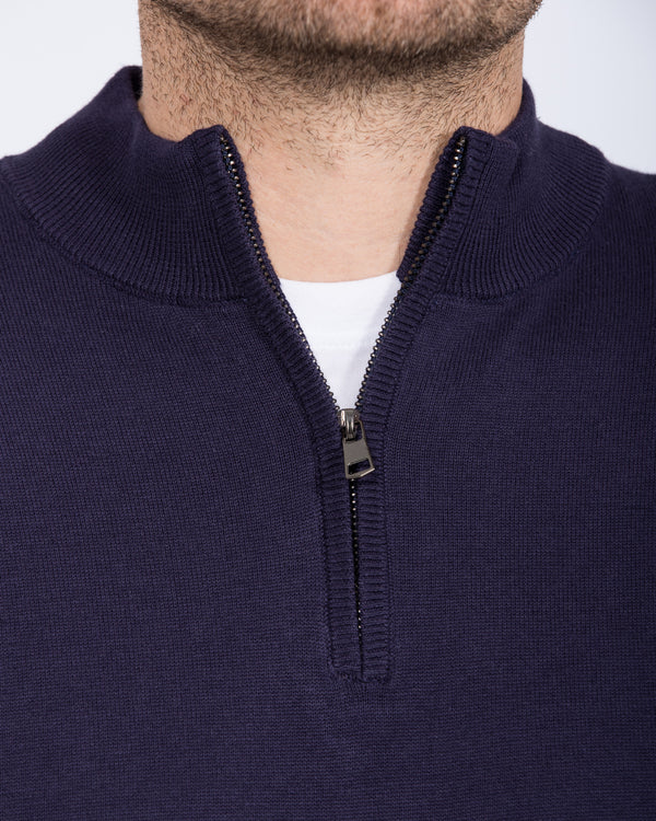 2t Niall Cotton Quarter Zip Tall Jumper (navy)