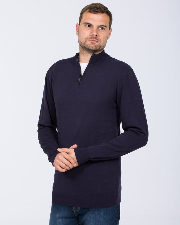 2t Niall Cotton Quarter Zip Tall Jumper (navy)