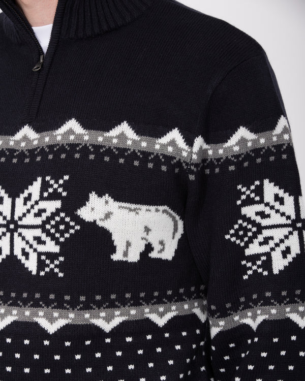 2t Tall Polar Bear Quarter Zip Christmas Jumper (navy)