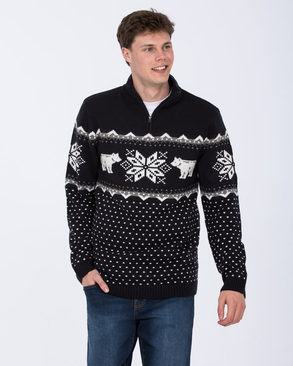 2t Tall Polar Bear Quarter Zip Christmas Jumper (navy)