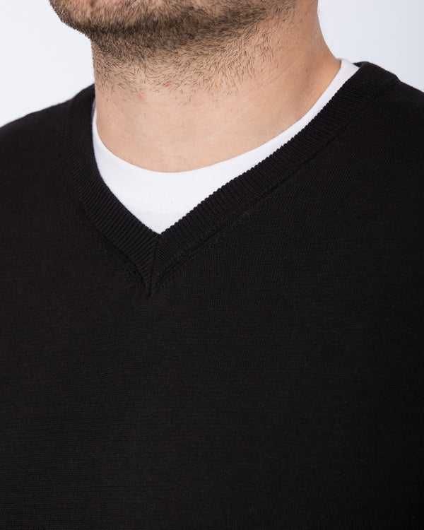 2t Victor Tall Cotton V-Neck Jumper (black)