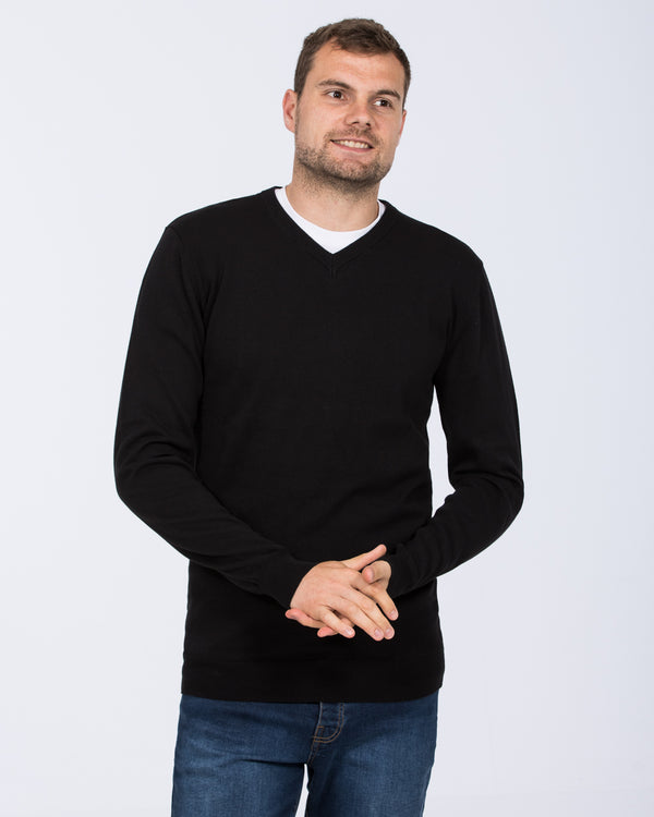 2t Victor Tall Cotton V-Neck Jumper (black)