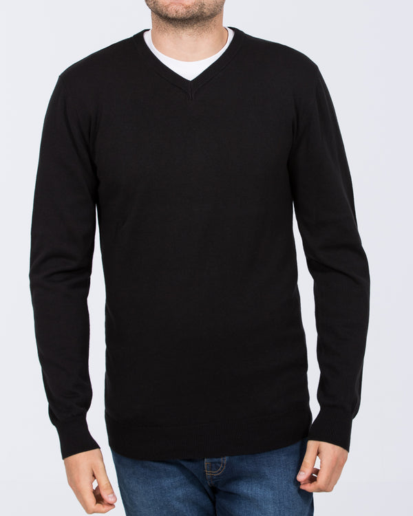 2t Victor Tall Cotton V-Neck Jumper (black)